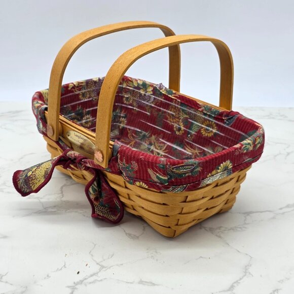 Longaberger 2000 Red Woven Memories Basket Protector Liner Country Chickens NEW - Picture 6 of 10